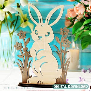 Florales Häschenvergnügen: Ostern Laser-Cut Stehender Hase mit Blumen - SVG Digital Download |#530|