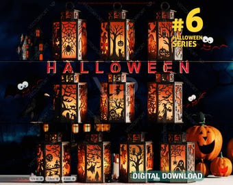 Halloween Lantern Bundle | Haunted House, Ghosts, Bats & Spooky Tealight Holders | Laser Cutting Digital Download |#635|
