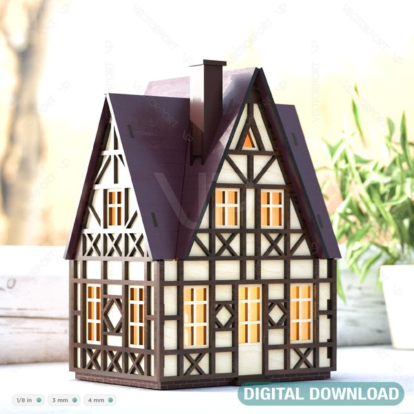 Scandinavian Nordic Miniature 3D House Laser cut file Christmas Garden House Digital Download |#353|