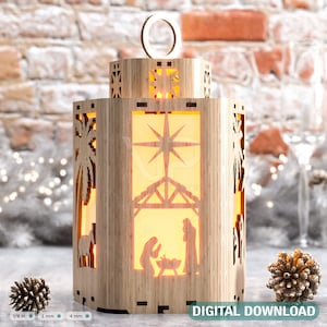 Krippe Kerzenhalter Heiligabend mit Jesuskind, Traditionelle Laterne Tee Gebogen Ecke Digitaler Download SVG |#317|