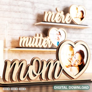 Stehende Mama Text mit Herzform Fotorahmen Muttertagsgeschenk für Mama SVG Plan, DIY Geschenk Digital Download |#223|