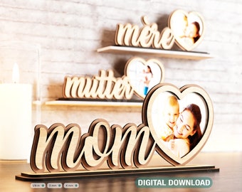 Stehende Mama Text mit Herzform Fotorahmen Muttertagsgeschenk für Mama SVG Plan, DIY Geschenk Digital Download |#223|