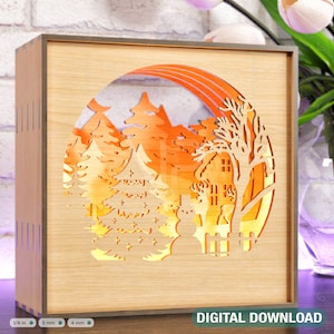 Weihnachten Holz Nacht Lampe Reh Wald Szene Multilayer Schaukasten Laser Cut Lampenschirm Tischlicht Digital Download |#127|