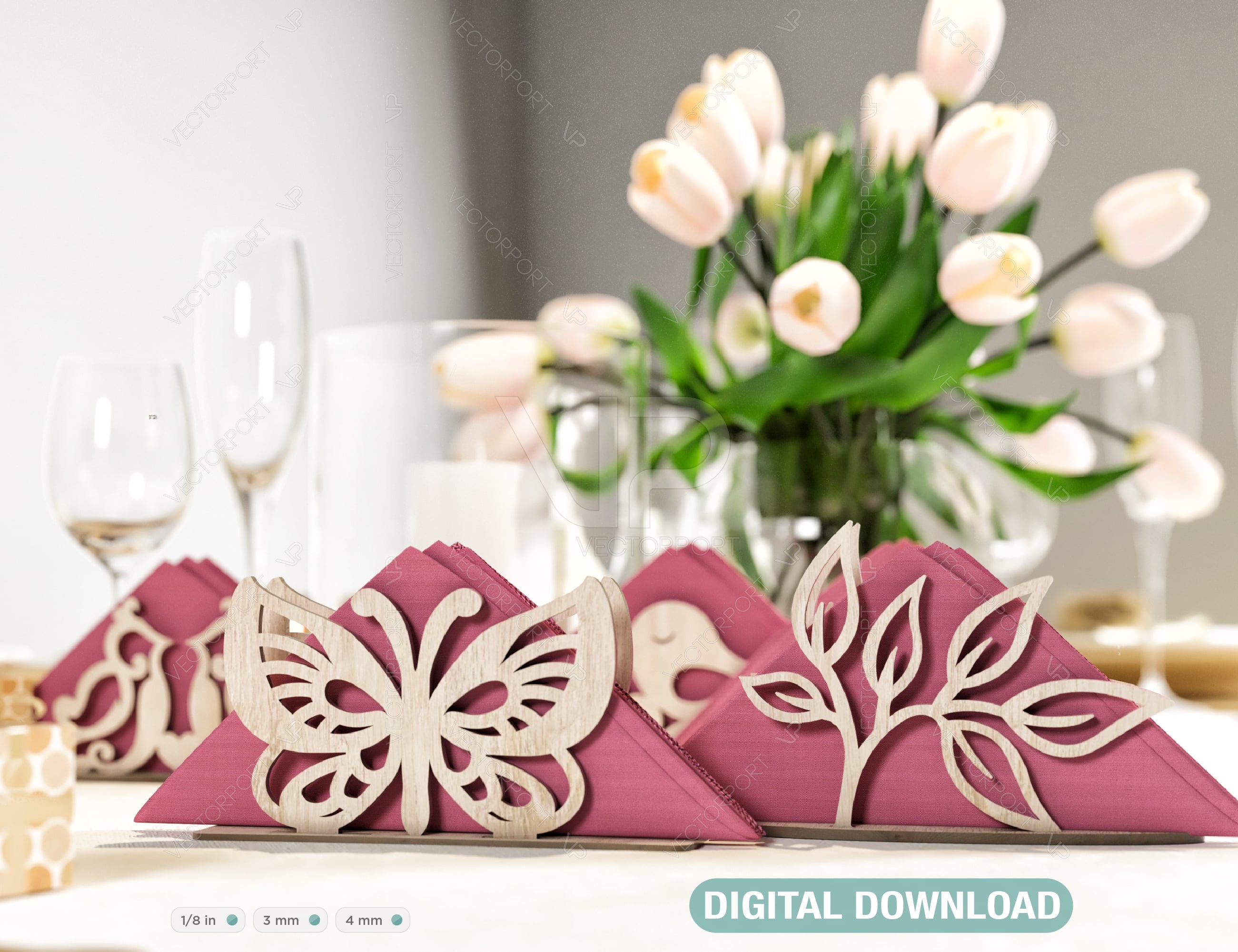 Set 6 Portatovaglioli Metallici Con Farfalle - Oro - Decorazione Tavola Per Matrimoni E Feste - 2