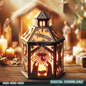 Krippe Szene Kerzenhalter, Jesuskind Laterne, Traditionelle Teelichthalter Laser Cut Digital Download |#456|