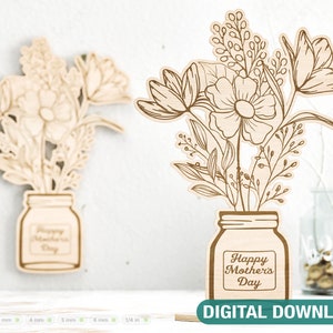 Personalized Standing Pot Flowers for Mom, Mother’s day gift laser cut SVG plan, Customizable Engraving Diy gift Digital Download |#202|