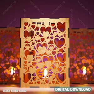 Hart Kaarshouder Lasergesneden Lamp hout Theelichtje Lantaarn Votief Cadeau SVG Digitale Download |#027|