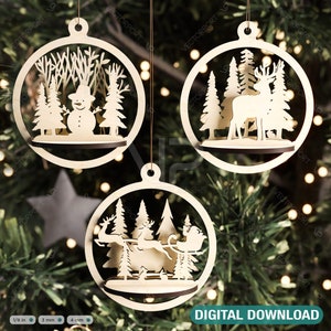 Pallina di Natale in legno 3D tagliata al laser, decorazione per albero di Capodanno, SVG, download digitale /#265/