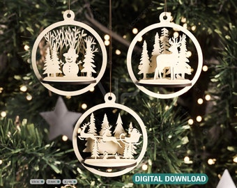 3D Tree Bauble Wood Laser Cut Christmas Ball Ornament New Year Tree Decorations SVG Digital Download |#265|