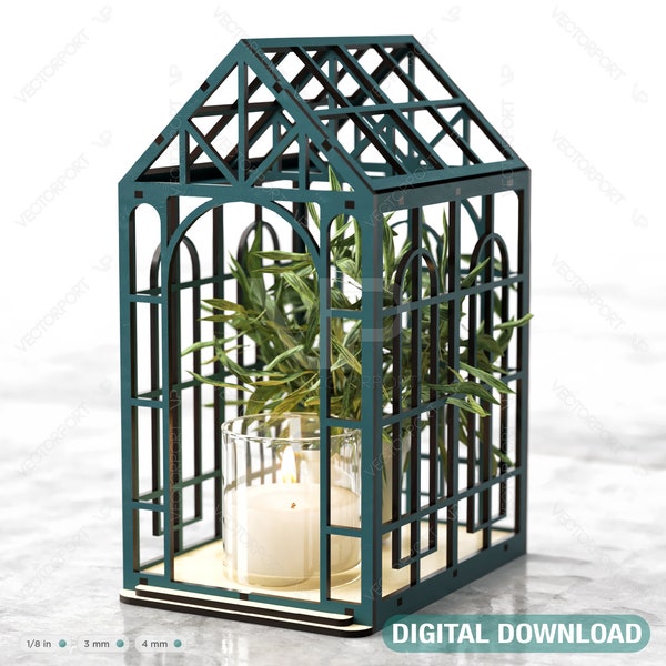 File di taglio laser serra in miniatura 3D serra Mini Garden House Portacandele Giardino Terrario Download digitale /#352/