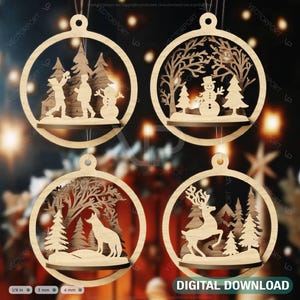 Adorno de Navidad de madera 3D, adorno de árbol cortado con láser, adorno de bola de Navidad de Año Nuevo Corte láser SVG Descarga digital /#457/