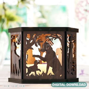 Puppy hond silhouet boslantaarn: lasergesneden theelichthouder nachtlampje bosscène lantaarn digitale download |#409|