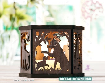 Puppy Dog Silhouette Forest Lantern: Laser Cut Tealight Candle Holder Night Light Forest Scene Lantern Digital Download |#409|