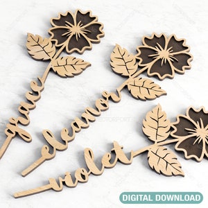 Tropical flowers Laser Cut Out Art Valentine Day Acrylic wood Personalized Flower with name editable Cut Files Digital Download |#034|