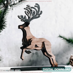 Majestic 3D Renna: Decorazione da tavolo in legno tagliata al laser Renna in piedi multistrato SVG Download digitale /#522/