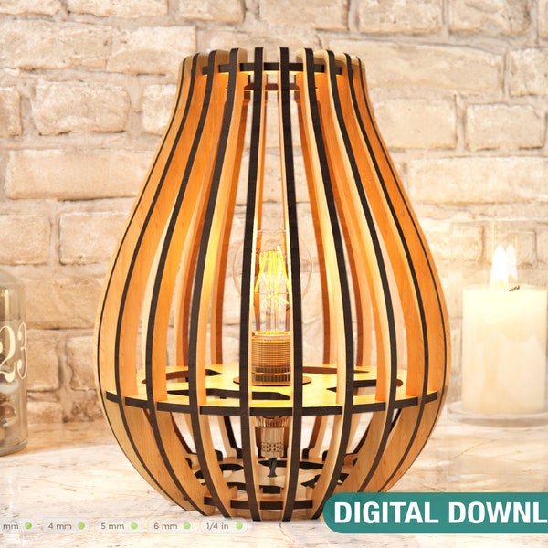 Modern Table Lamp Laser Cut lampshade plywood Cut Files Digital Download SVG DXF Digital Download |#147|