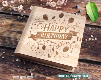 Book-Shaped Wooden Gift Box with Lock – Laser-Cut Card Holder & Charming Purse Happy Birthday Favor Box Digital Downloads |#553|