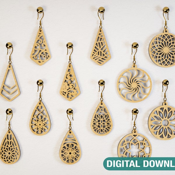 Elegant Geometric Earrings decorative Craft Jewelry Pendants Set laser cut Cut Files, Glowforge Cut Files Digital Download |#006|