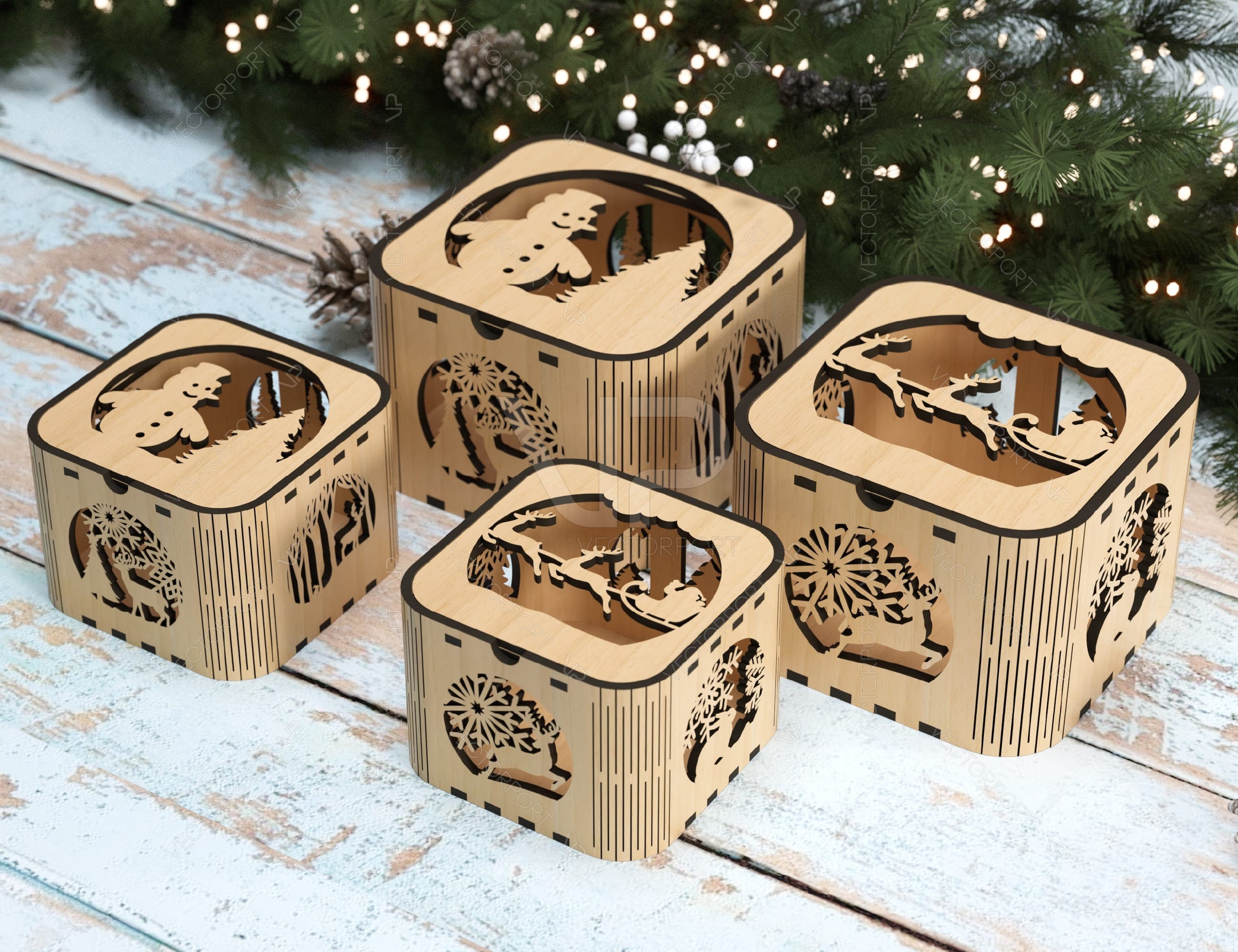 Christmas Template Decorative Box Wooden New Year Gift Box Laser Cut ...