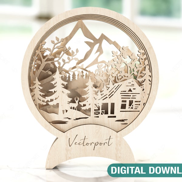 Christmas Wood Decorative New Year Wooden House Vector Plan DIY Scene Multilayer Digital Download |SVG |#151|