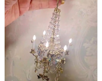 Dollhouse miniature crystal chandelier, Miniature beaded luxury ceiling lamp, Handmade exquisite lamp for dollhouse , Dollhouse accessories