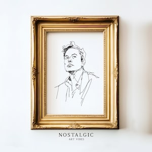 Elon Musk Line Drawing, Elon Musk Portrait Sketch, Cool Elon Musk Portrait Print, Minimalist Portrait Sketch of Elon Musk, AI art