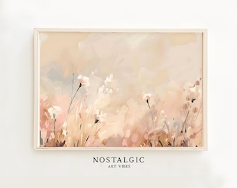 Blush Botanical Wall Art, Minimal Floral Abstract Print, Neutral Pastel Digital Download, Modern Bedroom Living Room Decor, AiArt