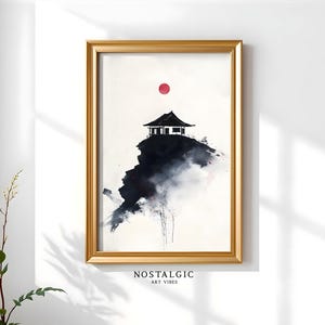 Sumi-e Ink Painting Japanese Rustic House, Japanese Watercolor Wall Art, Japanese Inspired Print, Japandi Minimalist Wall Art, AI art
