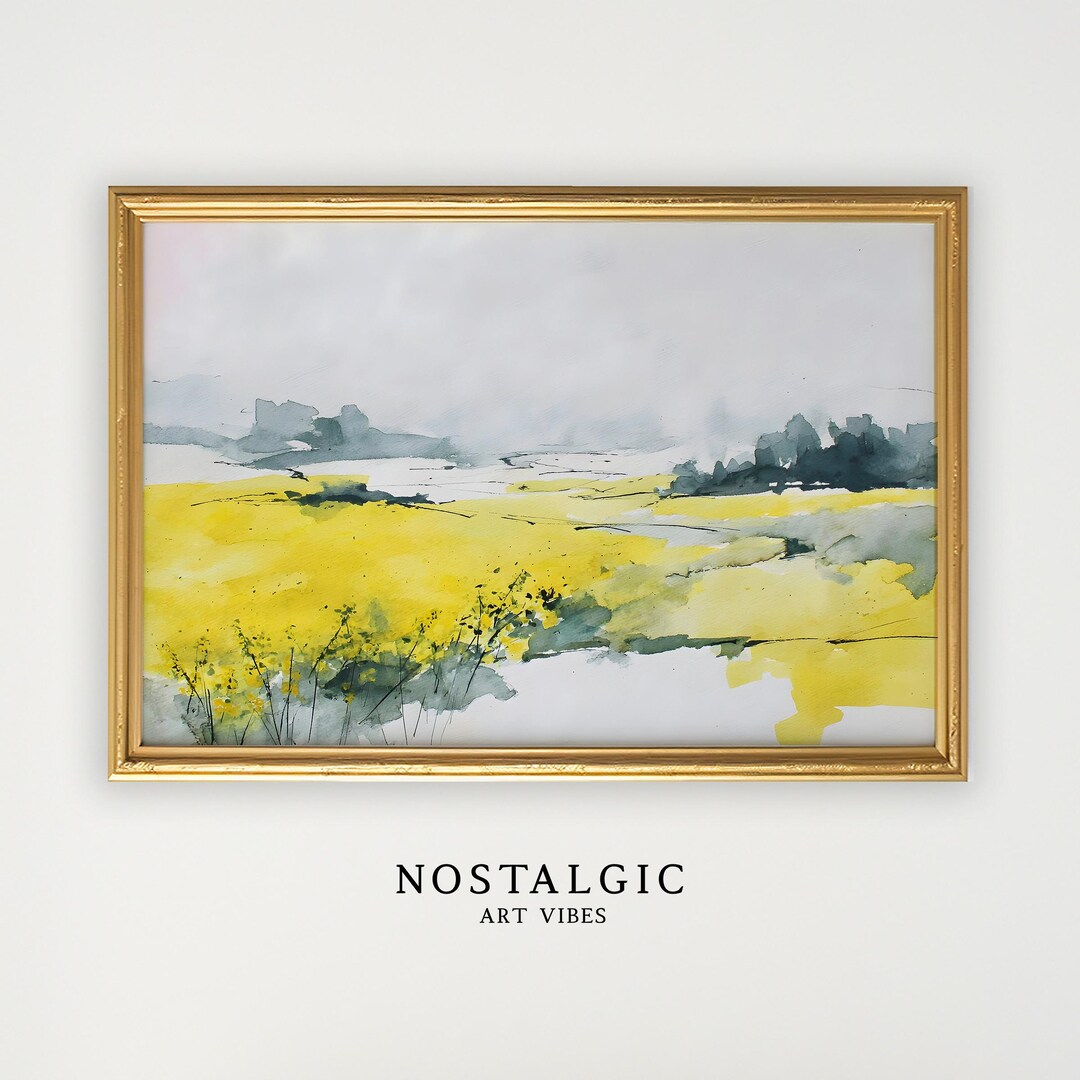 Abstract Meadow Watercolor Art Print, Soothing Yellow Muted Colors Wall ...