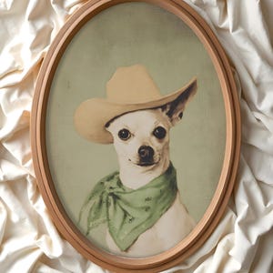 White Chihuahua Portrait, Cowboy Hat Chihuahua Painting, Pet Chihuahua Cute Art, Sweet Chihuahua Wall Art, Pet Station Chihuahua Art, AI art