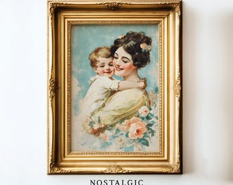 ヴィンテージな母娘の花の絵画：ビクトリア朝の室内装飾（デジタル