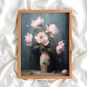 Digital Download Vintage Still Life Peonies Art, Elegant Floral Wall Art, Pink Peonies in Vase Print, Vintage Flower Artwork, AI art