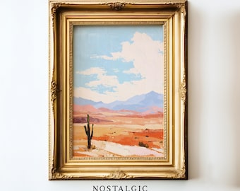 Hermoso paisaje desértico, pintura del desierto de Arizona, paisaje del suroeste, impresión de cactus, impresión minimalista del desierto, paisaje terroso, arte de IA