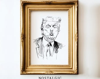 Lustiges Trump Portrait, lustiger Donald Trump Druck, sofortiger Download Donald Trump Skizze Portrait, Trump Kuss Portrait, M.A.G.A Poster, AI Kunst