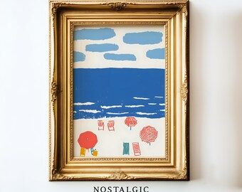 Digital Download Contemporary Beach Art, Beach Wall Decor, Simple Beach Decor Art, Summer Art Vibes, Minimalist Beach Poster, Ai Art