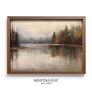 Digital Download, Serene Lake Landscape Art, Misty Forest Wall Art, Tranquil Nature Painting, Rustic Cabin Decor, Moody Woodland Art, AI art