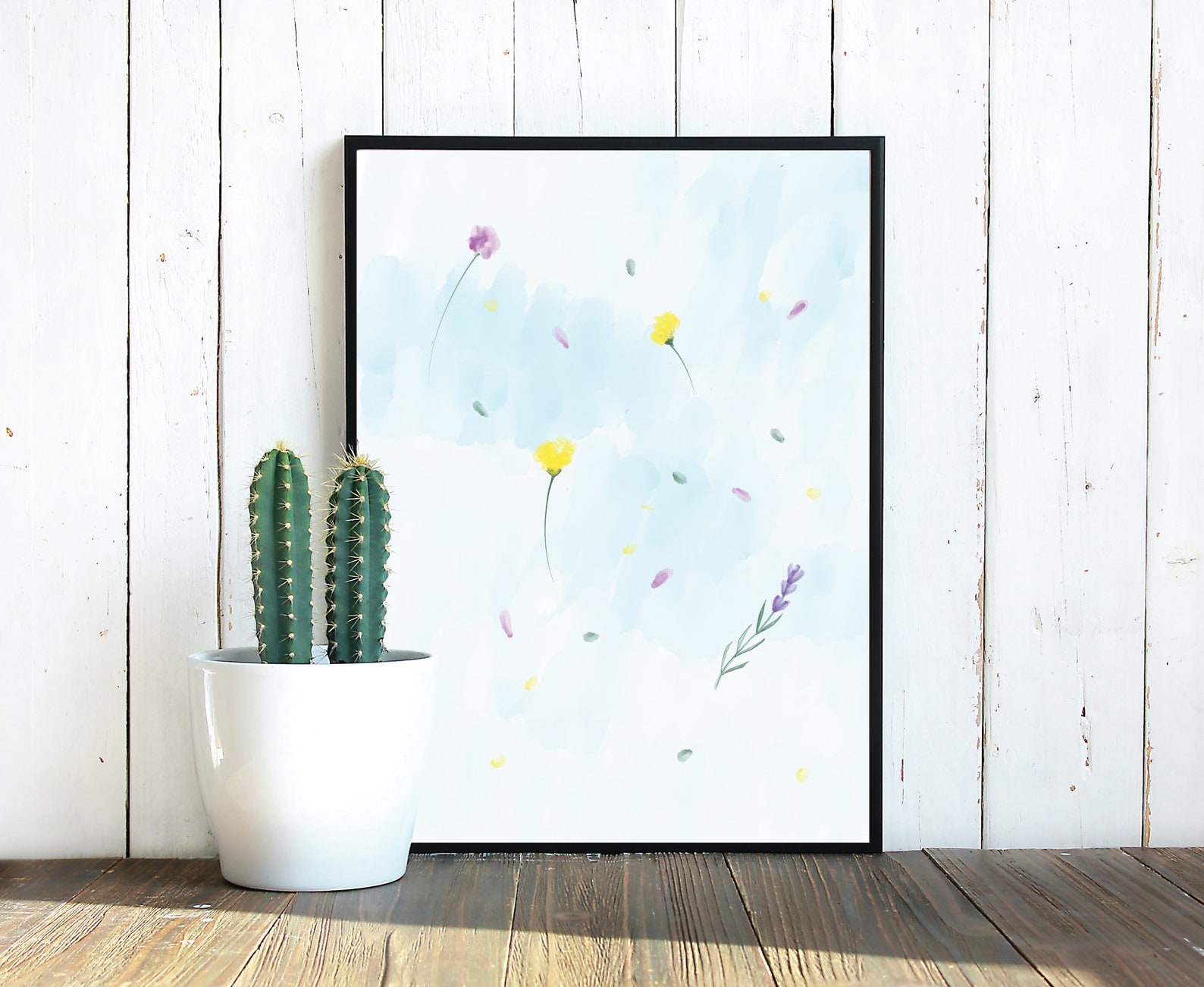 Printable Calming Bedroom Art Set of 3 Blue Sky With Flowers Etsy