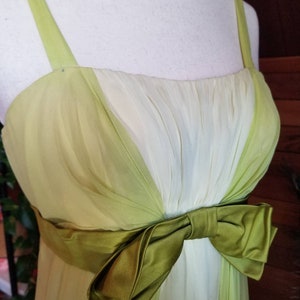 Vintage 1950's/1960's Silk Chiffon Light Lime Green Cream Formal Dress Prom image 5