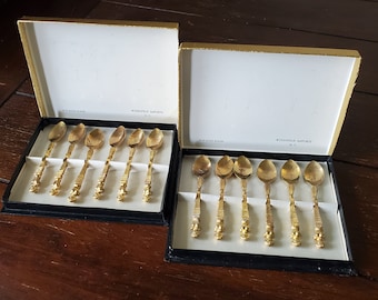 Set of 12 Vintage 24 kt Gold Yiddish Demitasse Spoons