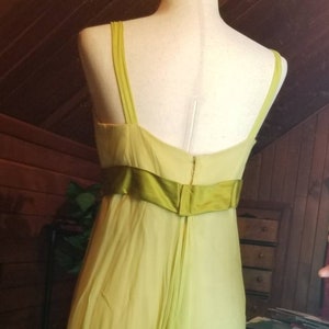 Vintage 1950's/1960's Silk Chiffon Light Lime Green Cream Formal Dress Prom image 4