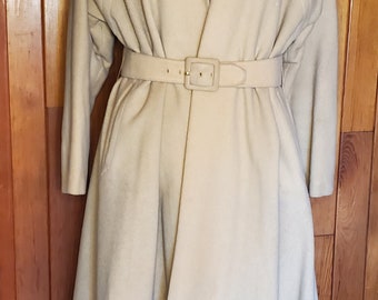 Vintage Handmade Double Wool Lined 1940's Full Length Belted Beige Coat