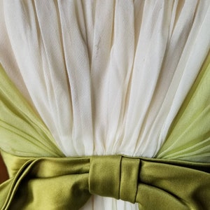 Vintage 1950's/1960's Silk Chiffon Light Lime Green Cream Formal Dress Prom image 7