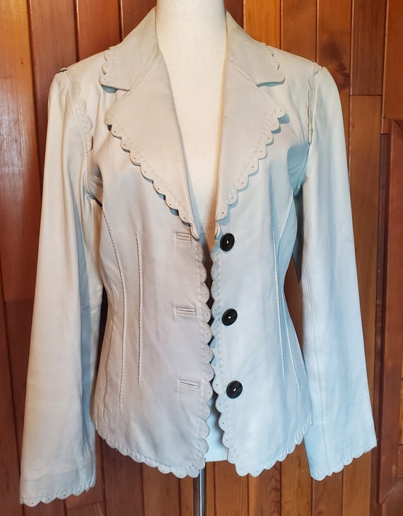 Vintage 1990's Via Spiga White Leather Jacket Size