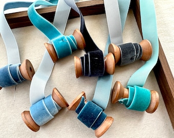 Niebieska aksamitna wstążka, aksamit jednostronny, aksamitna wstążka o szerokości 3/4 cala, wstążki kokardki DIY, wstążka do bukietu, 32 kolory do wyboru, sprzedawana na wymiar