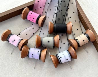 25 mm wide ribbon,Black Polka Dot Gauze Ribbon,Trending Ribbon, Premium Ribbon,see through ribbon,polka dot ribbon,Wedding decor ribbon