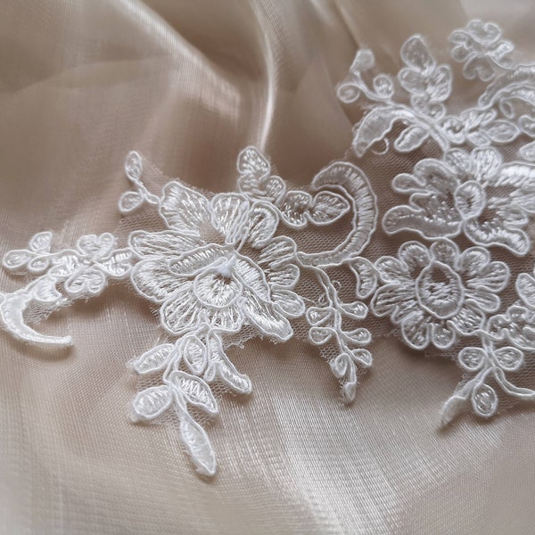 Ivory Lace Applikation,Hochzeit Schleier Spitze Stoff,1 Paar Spitze Applikation,Weiße Spitze Applikation