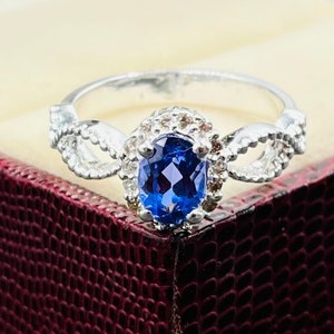 Sterling Silver Tanzanite Ring - Engagement, Promise, Gemstone, Statement Ring, Anniversary Birthday Gift For Her, Mum Girlfriend Love Ring,