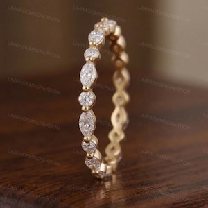 Marquise & Round Lab Created Diamond Eternity Band - Stackable Wedding Ring in 14K 18K Gold Rose Gold- Bridal Promise Gift Ring -