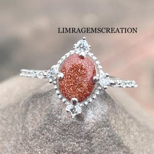 Oval Orange Sandstone Gemstone 925 Silver 14K 18K Rose Gold Engagement Wedding Promise Statement Ring Birthday Anniversary Graduation Gift,