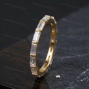 Baguette Diamond Eternity Band in 14K Gold, Bar Set Baguette Ring, Minimalist Wedding Band for Her Stackable Anniversary Ring, Art Deco Band
